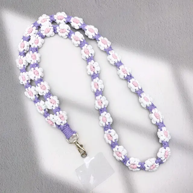 Hand woven Artistic Summer Little Flower Cross body Lanyard Keychain Purple With Patch - Shop at LoveMi