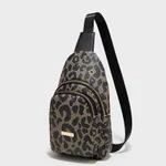 Leopard Print Fashion Sports And Leisure Style Women's Chest Crossbody Shoulder Bag - Black