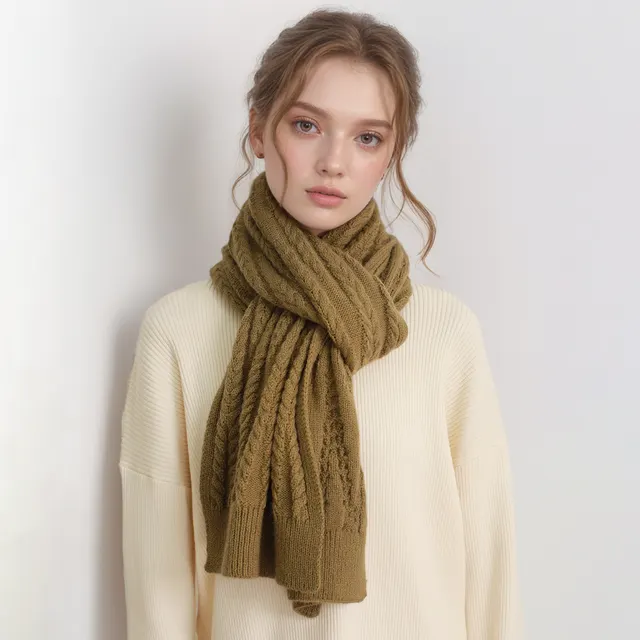 European And American Autumn And Winter Thickening Warm Wool Scarf Artificial Cashmere Solid Color Texture Knitted Scarf Mustard Yellow - Shop at LoveMi