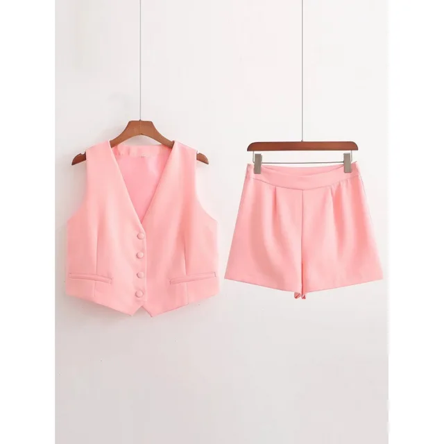 High Waist Casual Pants Shorts Suit Women Pink - Shop at LoveMi