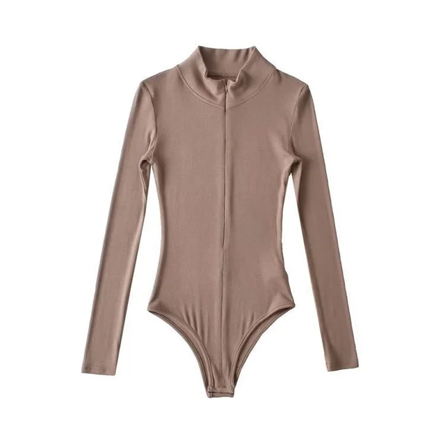 Stand Collar T shirt Female Autumn And Winter Rompers Brown - Shop at LoveMi