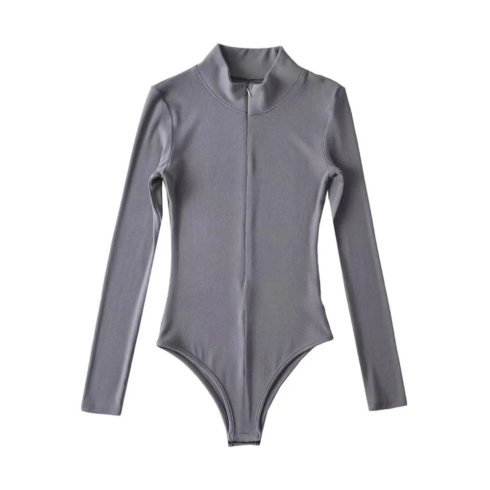 Stand Collar T shirt Female Autumn And Winter Rompers Gray - Shop at LoveMi