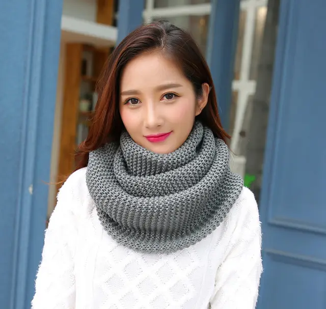 Autumn Winter Warm And Thickening Solid Color Women's Scarf Winter Medium Gray - Shop at LoveMi