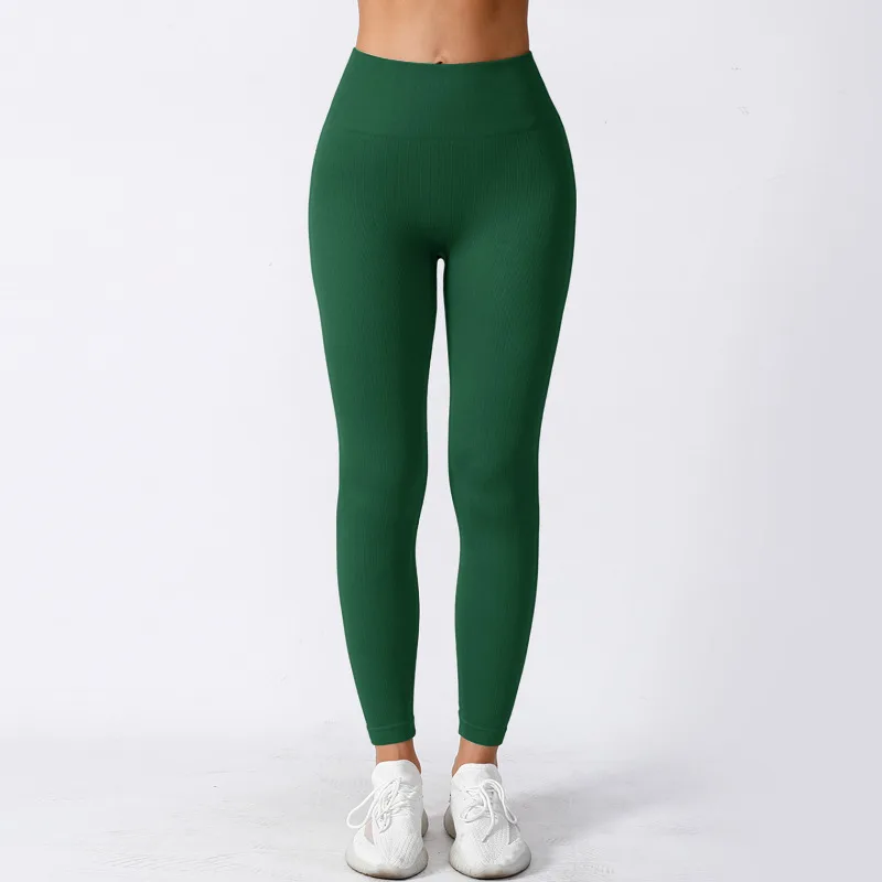 Women's Tight High Elastic Running Sports Thread High Waist Yoga Pants Dark Green - Shop at LoveMi