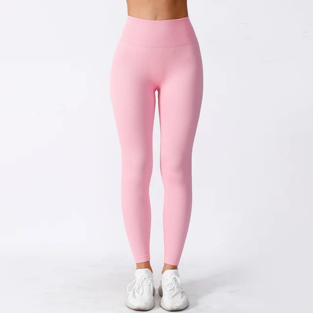 Women's Tight High Elastic Running Sports Thread High Waist Yoga Pants Light Pink - Shop at LoveMi