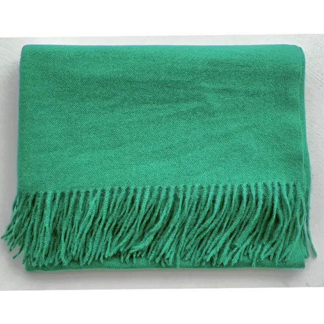 Simple Solid Color Tassel Shawl Autumn And Winter Warm Artificial Cashmere Scarf Emerald Green - Shop at LoveMi