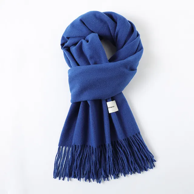 Simple Solid Color Tassel Shawl Autumn And Winter Warm Artificial Cashmere Scarf Klein Blue - Shop at LoveMi