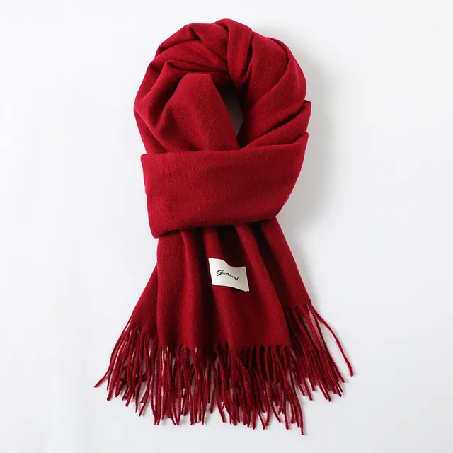 Simple Solid Color Tassel Shawl Autumn And Winter Warm Artificial Cashmere Scarf Wine Red - Shop at LoveMi