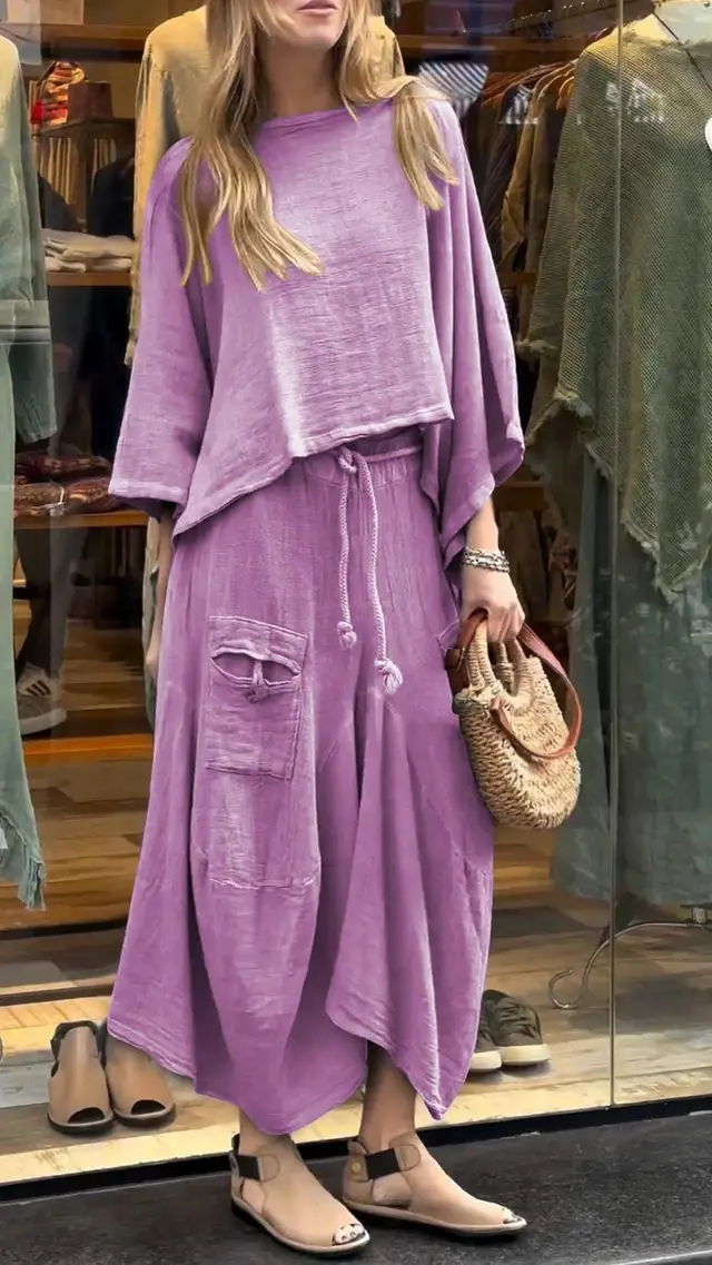 Casual Solid Color Loose Dress Two piece Suit Purple - Shop at LoveMi