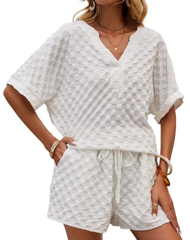 Pullover Top Shorts Solid Color Two piece Set White - Shop at LoveMi