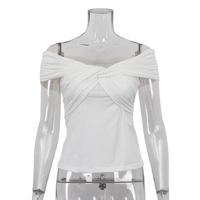 Summer Fashion Off shoulder Short Sleeve Design Twisted Casual Top White - Shop at LoveMi