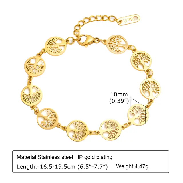 Stainless Steel Lucky Tree Butterfly Wheat Triangle Geometric 18K Gold Bracelet Br 1323 - Shop at LoveMi