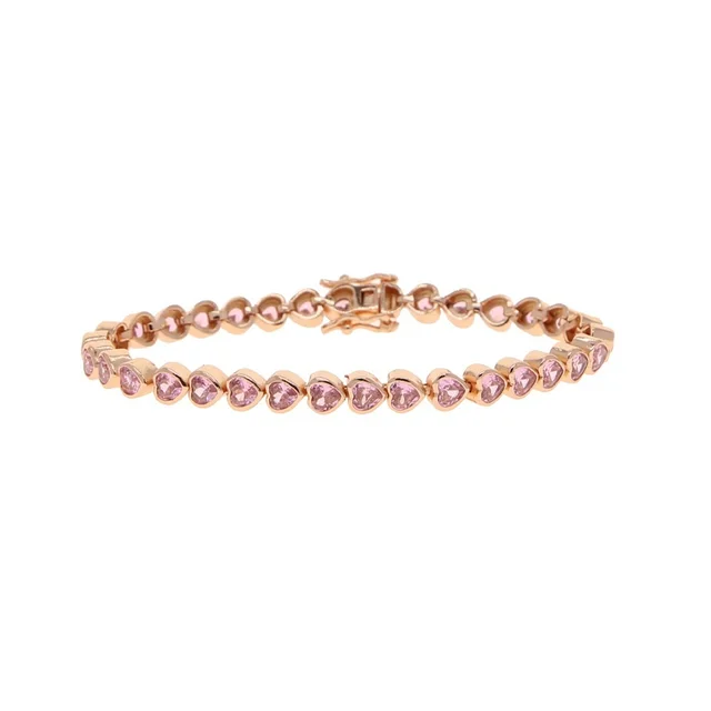 Heart shaped Zircon Bracelet Hip Hop Ins Simple Niche Design Women's Bracelet Rose Gold Powder Stone 16Cm - Shop at LoveMi