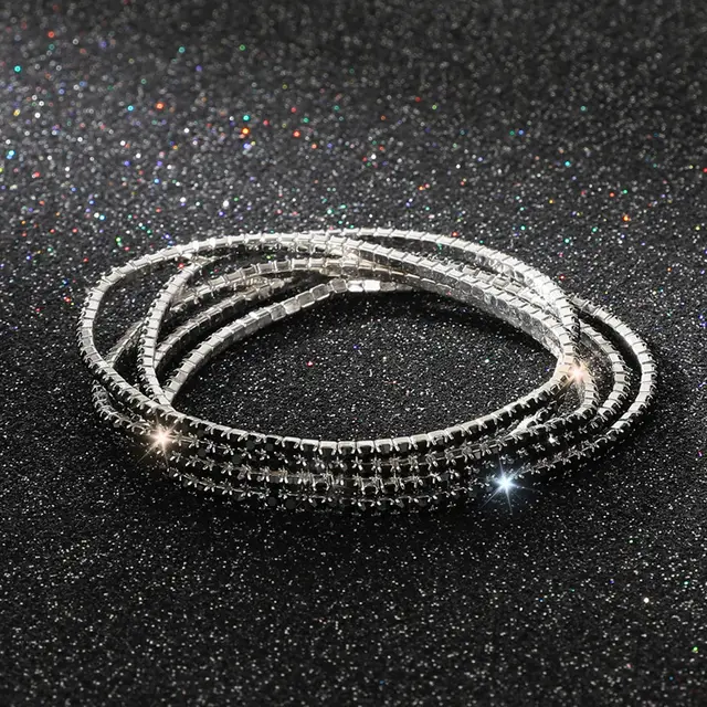 Diamond embedded Stretch Bracelet 2mm Single Row Color Black - Shop at LoveMi