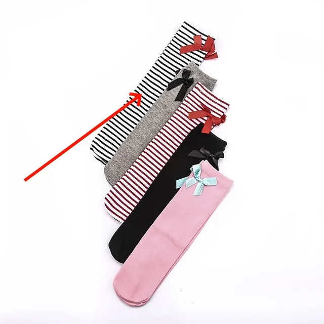 Girls' Pure Cotton Mid Tube Bow Princess Socks Black And White Stripes - Shop at LoveMi