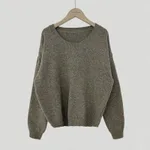 All-matching Crew Neck Pullover Sweater Solid Color Long-sleeved Knitted Top - Coffee