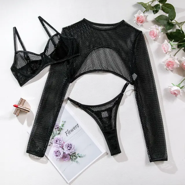 Three piece Bra T back Ultra Short Waistcoat Top Suit Black - Shop at LoveMi