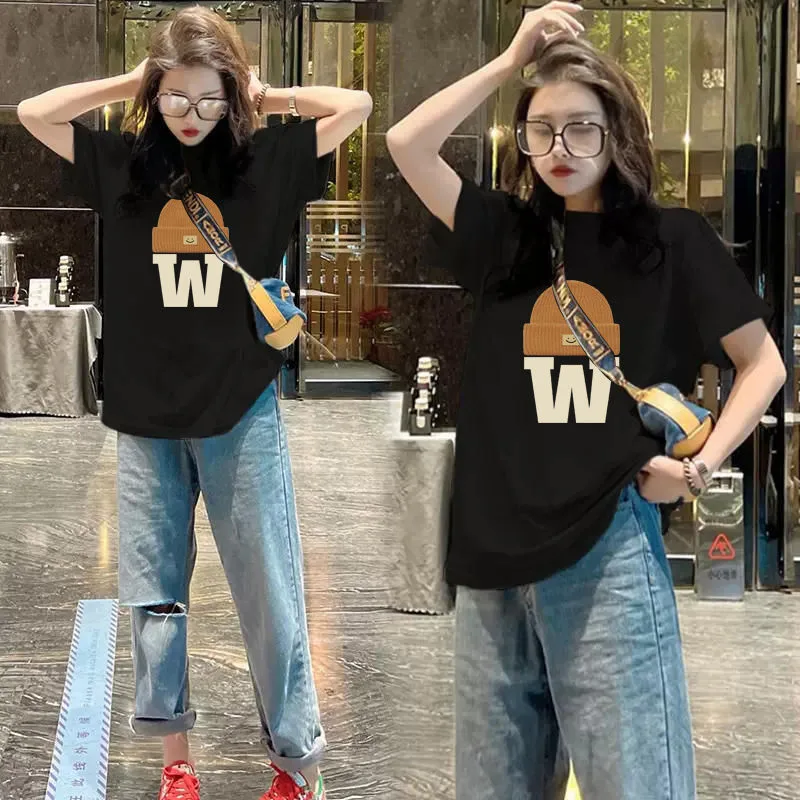 All matching Letter Print Short sleeve T shirt Women's Round Neck Top Black - Shop at LoveMi
