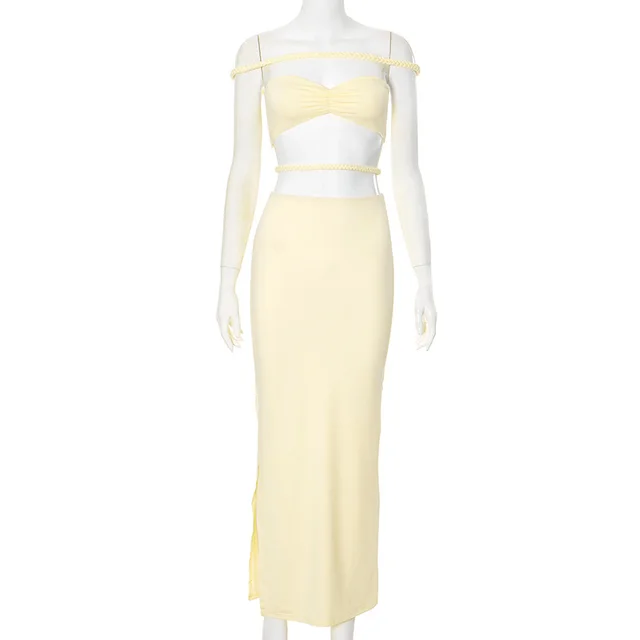Women's Twist Braid Off shoulder Tube Top Top Suit Yellow - Shop at LoveMi