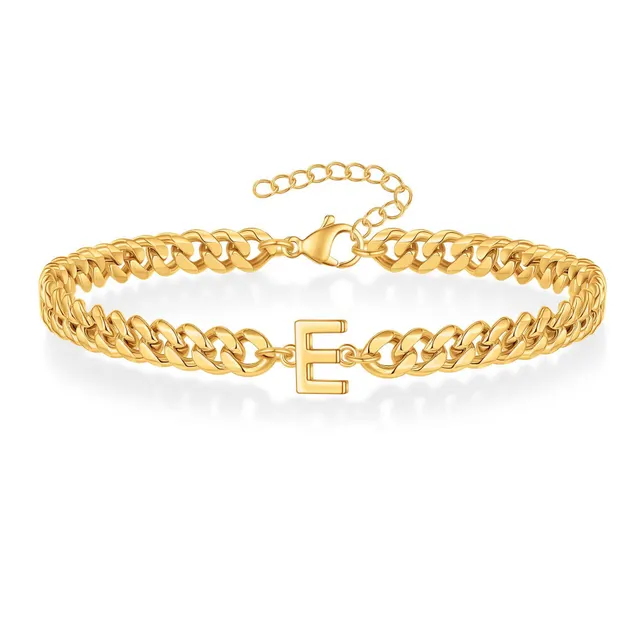Magic Chain 26 Initial Letter Men's Stainless Steel Non fading Couple Cuba Bracelet Gold E - Shop at LoveMi