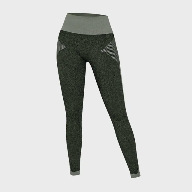 High Waist Color Stitching Fitness Pants For Women Army Green - Shop at LoveMi