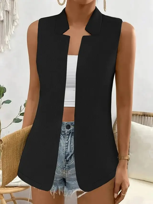 Women's Temperament Pure Color Women's Vest Cardigan Back Black - Shop at LoveMi