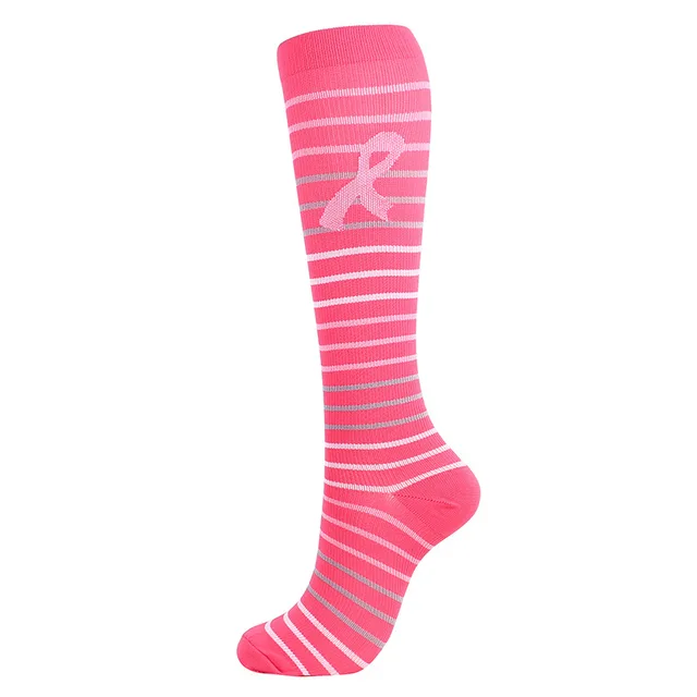 Calf Sports Running Compression Stockings Striped Pink Ribbon - Shop at LoveMi