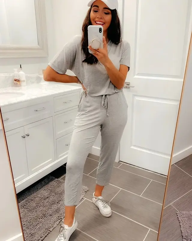 Casual And Comfortable Loose High Waist Short Sleeve Jumpsuit Light Gray - Shop at LoveMi