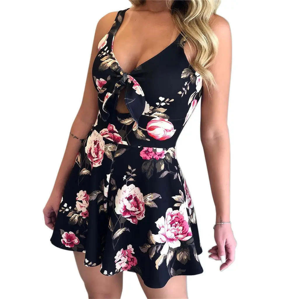 Bow Lace Printing Loose One-piece Shorts - Black