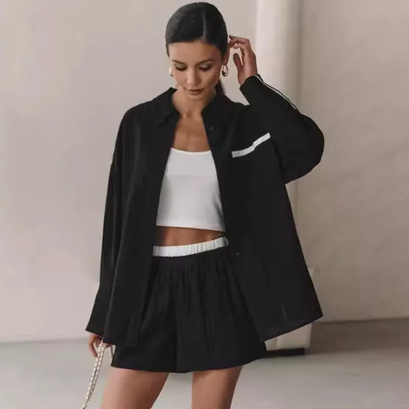 Long Sleeve Shirt Two piece Women's Design Stitching Black - Shop at LoveMi