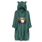 Half Sleeve Cat Ears WANNA SMOKE Cute Sweatshirt - Green