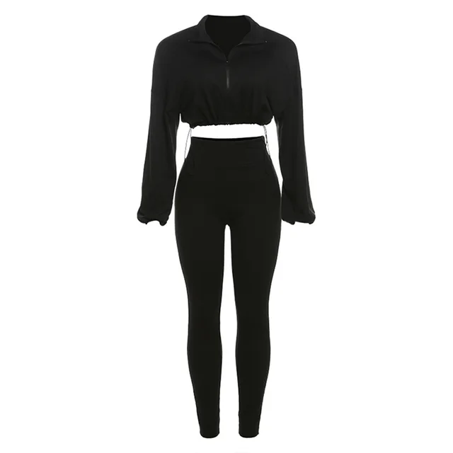 Drawstring Waist Midriff baring Top High Waist Suit Black - Shop at LoveMi