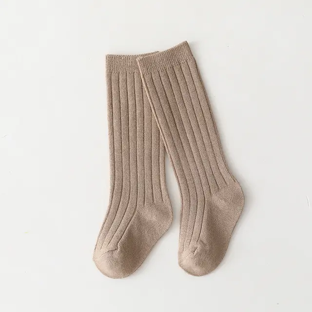 Sunken Stripe Socks Baby Plain Middle long Stockings Milk Coffee - Shop at LoveMi