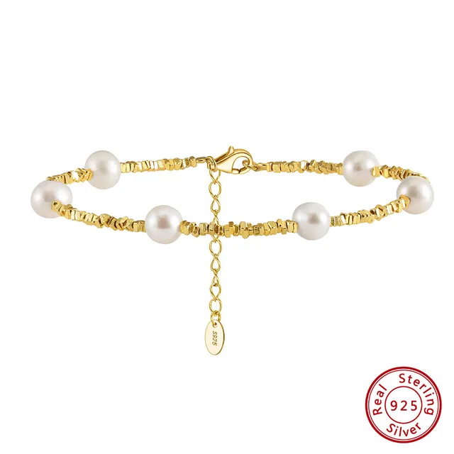 Gold Plated 925 Sterling Silver Natural Freshwater Pearl Ins Style Broken Silver Bracelet 14K Gold - Shop at LoveMi