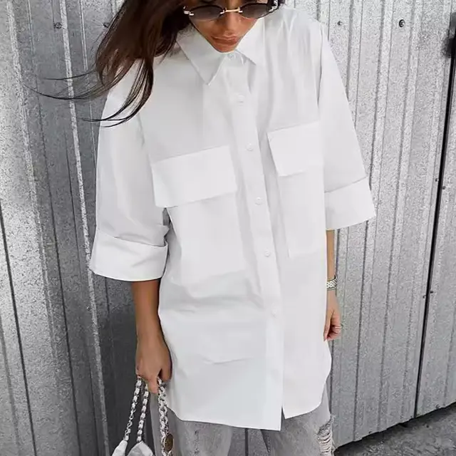 Women's Loose White Shirt Cool Silk Cotton Fashion White - Shop at LoveMi