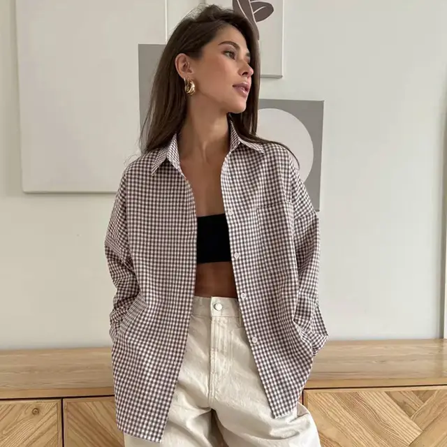 Pure Cotton Plaid Simple Loose Women's Fashion Shirt Plaid - Shop at LoveMi