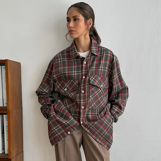 Retro Plaid Women's Shirt Minimalist Long Sleeve Plaid - Shop at LoveMi