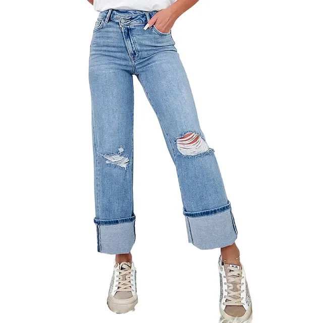 Solid Color Trousers High Waist Ripped Jeans For Women Jeans - Shop at LoveMi