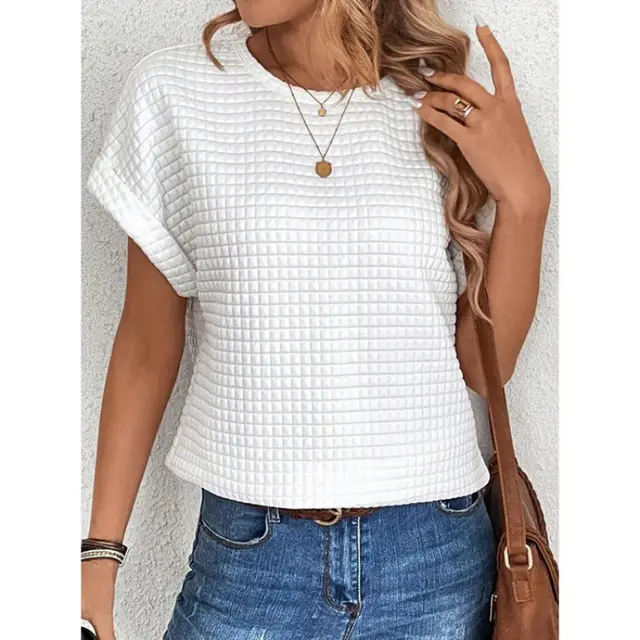Solid Color Crew neck Batwing Sleeve Shirt Top White - Shop at LoveMi