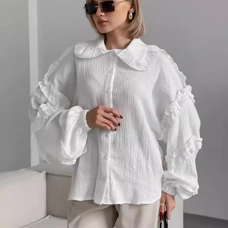 Women's Design Lace Loose Long-sleeved Shirt - White