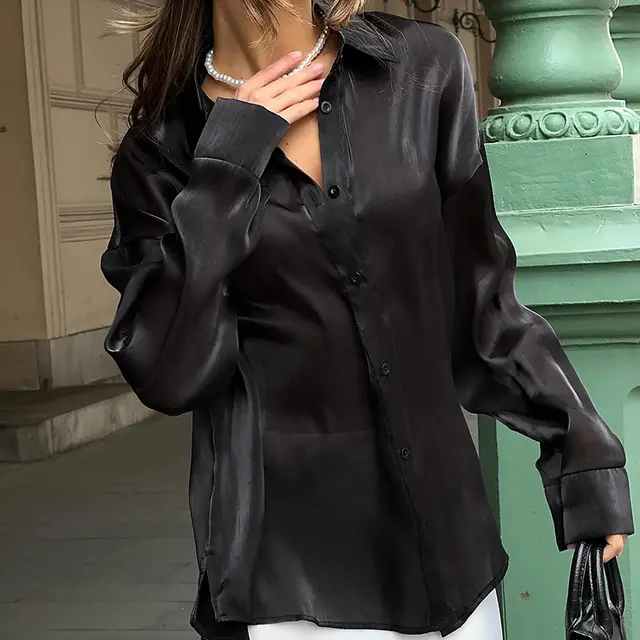 Women's Fashion Shirt Minority Simple Long Sleeve Black - Shop at LoveMi