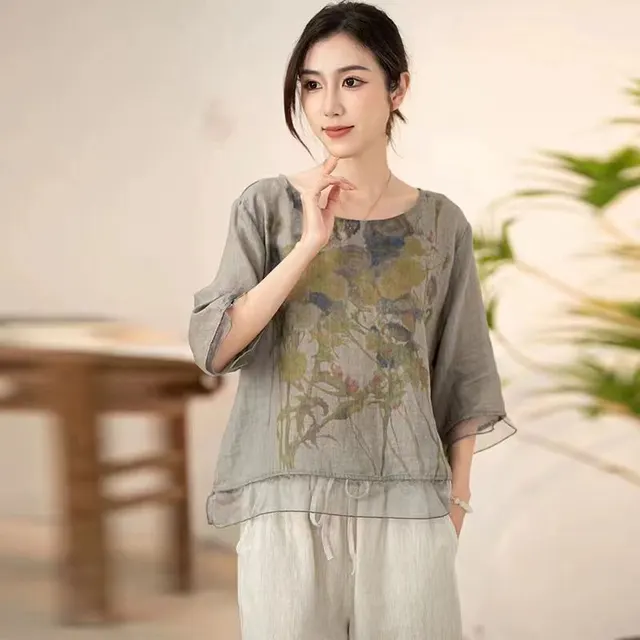 Top Plus Size Loose Casual New Summer Women's Artistic Short Sleeve Style2 - Shop at LoveMi