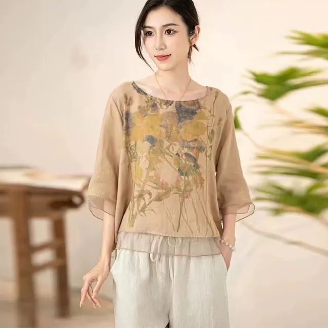 Top Plus Size Loose Casual New Summer Women's Artistic Short Sleeve Style3 - Shop at LoveMi