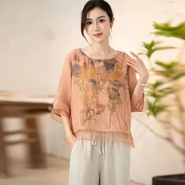 Top Plus Size Loose Casual New Summer Women's Artistic Short Sleeve Style4 - Shop at LoveMi