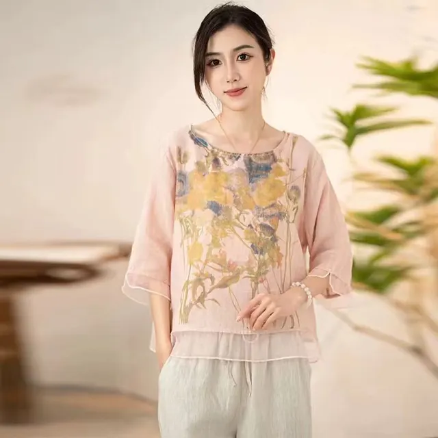 Top Plus Size Loose Casual New Summer Women's Artistic Short Sleeve Style5 - Shop at LoveMi