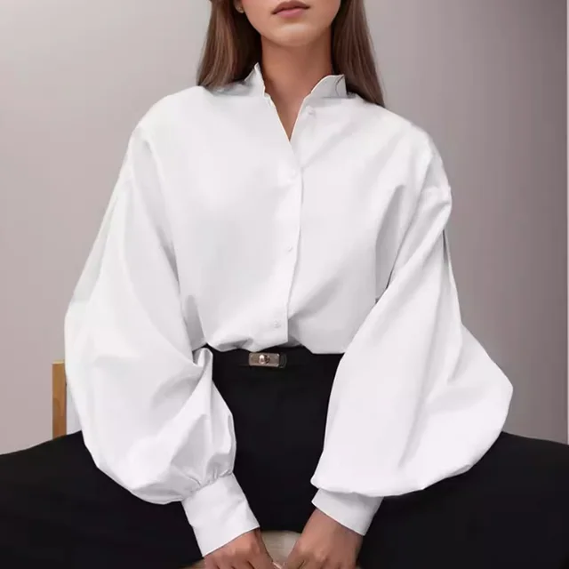Women's Design Sense Lantern Sleeve Shirt Minority Fashion White - Shop at LoveMi