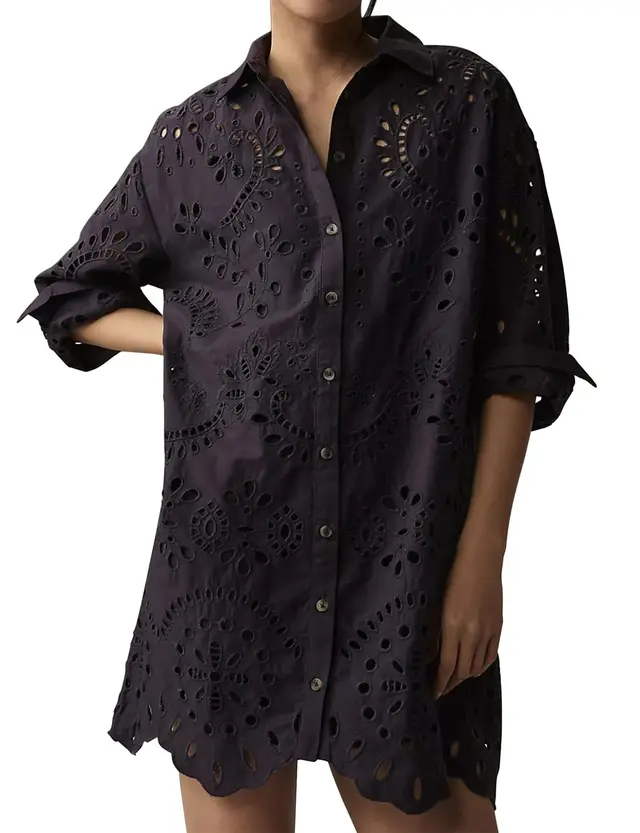 Women's Loose Long sleeved Casual Hollow Pleated Shirt Black - Shop at LoveMi