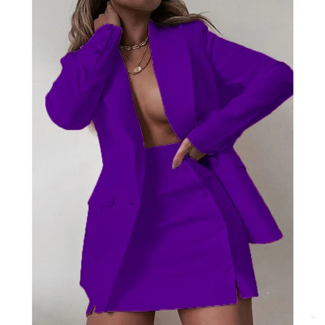 Solid Color Suit Short Skirt Two piece Set Women's New Purple - Shop at LoveMi