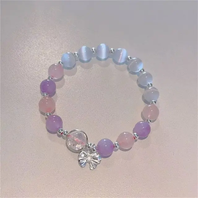 Butterfly Bracelet Female Ins Special interest Design Gray Moonlight Bracelet Purple Beads Bow Bracelet - Shop at LoveMi