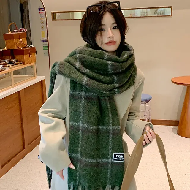 Fashion Scarf Casual Plaid Printed Warm Neck Protection Scarf Army Green - Shop at LoveMi